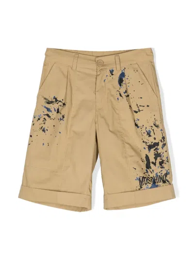 Moschino Kids' Paint-splatter Chino Shorts In Brown