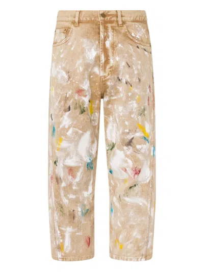 Moschino Paint-splatter Cotton Jeans In Multi
