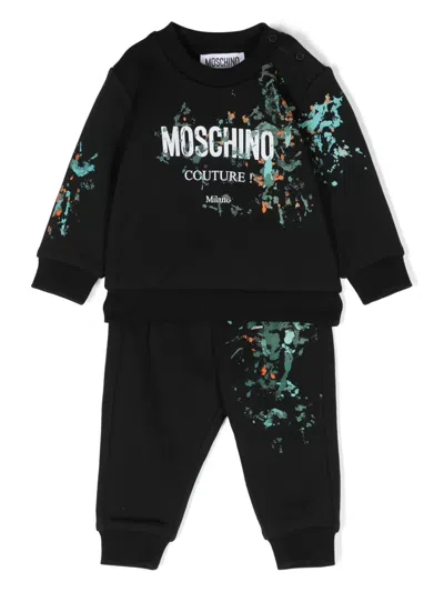 Moschino Babies' Paint-splatter Logo-print Tracksuit Set In Black