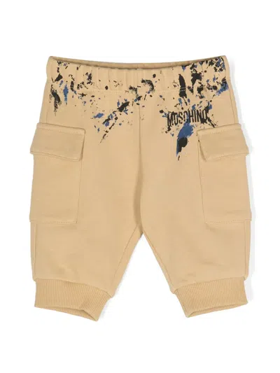 Moschino Babies' Paint-splatter Track Pants In Neutrals