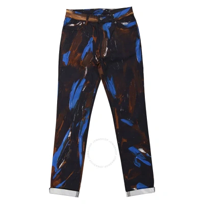 Moschino Painted Logo Jersey Trousers In Blue/brown