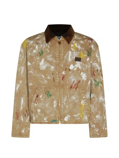 Moschino Paint-splash Corduroy-collar Jacket In Brown