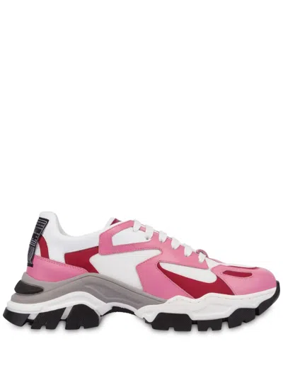 Moschino Panelled Lace-up Sneakers In Pink