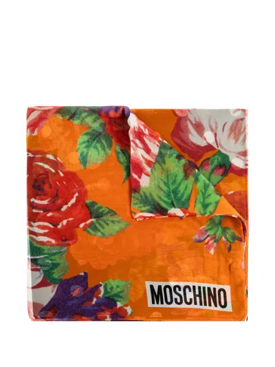 Moschino Panelled-print Silk Scarf In Orange