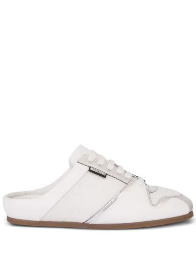 Moschino Mesh And Calf Leather Sabot In White