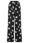 Moschino Black Silk Twill Allover Daisy Trousers In Fantasia Nero