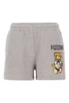 Moschino High Waist Cotton Shorts With Teddy Bear Print In Gray