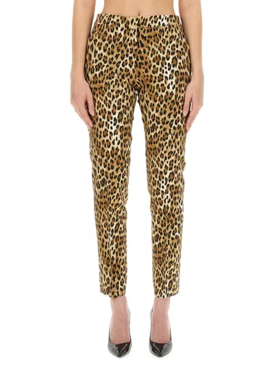 Moschino Pants With Animal Pattern In Brown