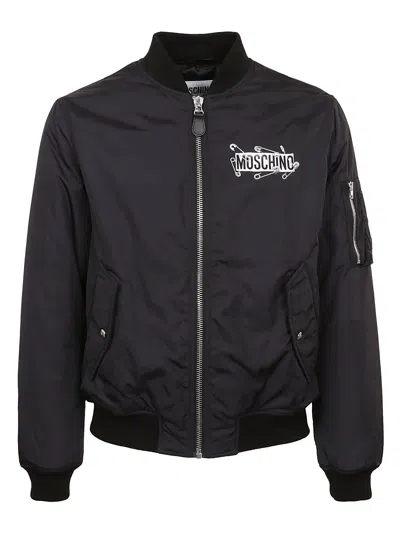 Moschino Paper Clip Bear Print Jacket In Black