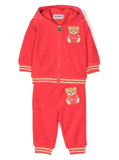 Moschino Babies' Patch-detail Cotton-blend Tracksuit Set In Red