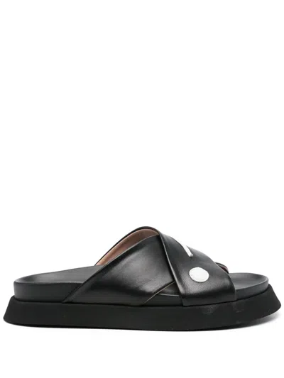 Moschino Patch-detail Leather Slides In Black
