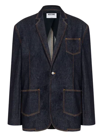Moschino Patch-pocket Denim Blazer In Blue