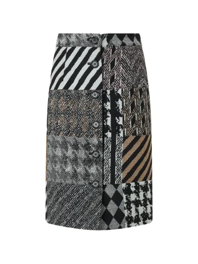 Moschino Patchwork Button-front Midi Skirt In Gray