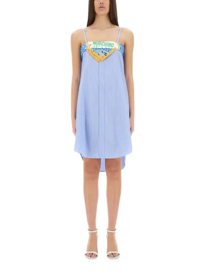 Moschino Patchwork Cotton Dress In Blue