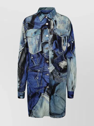 Moschino Patchwork Denim Dress Distressed Detailing In Blue