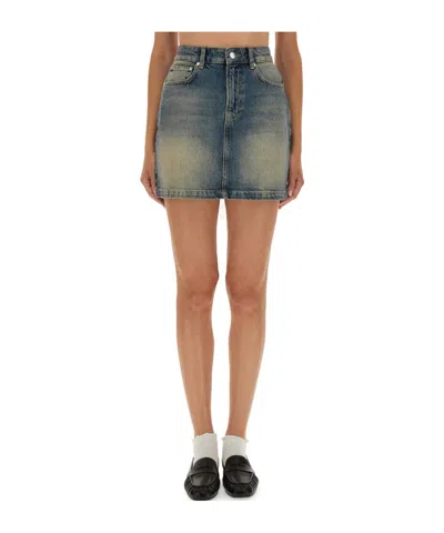 MOSCHINO PATCHWORK DENIM MINI SKIRT