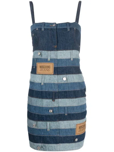 MOSCHINO PATCHWORK-DESIGN DENIM MINIDRESS