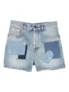 Moschino Patchwork Heart Denim Short Shorts In Blue