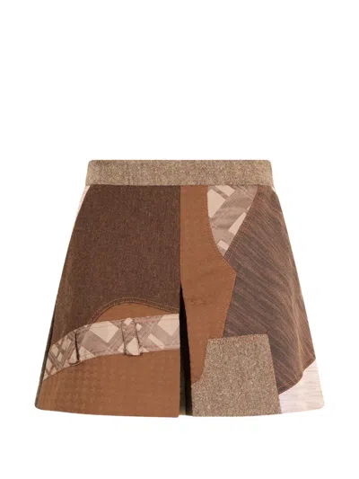 Moschino Patchwork High-waisted Shorts In Brown