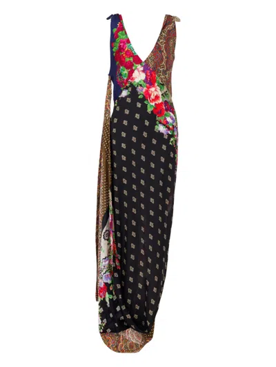 Moschino Patchwork Maxi Dress With Deep V-neckline In Multi