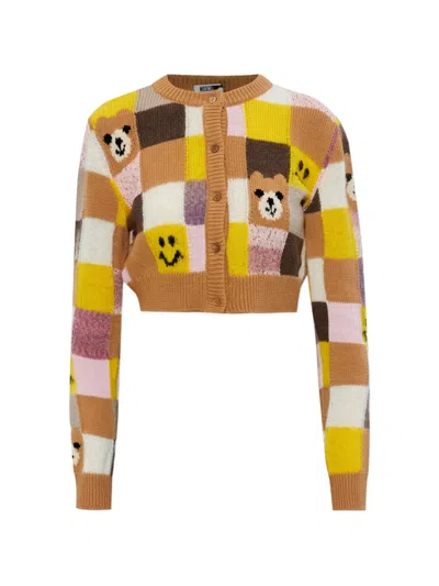 Moschino Patchwork-pattern Cardigan In Brown