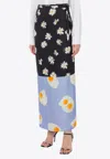 Moschino Long Wrap Skirt With Floral And Egg Print In Multicolor
