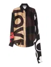 Moschino Multicolor Silk Shirt With Asymmetrical Long Sleeve In Brown