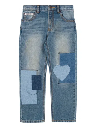Moschino Kids' Patchwork Straight-leg Jeans In Blue