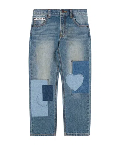Moschino Kids' Patchwork Straight-leg Jeans In Blue