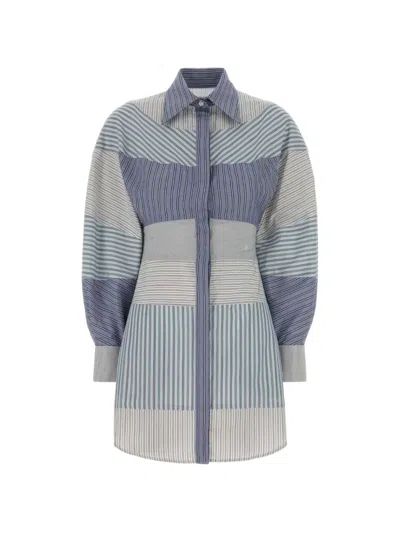 Moschino Poplin Shirt Dress Striped Embroidery Detail In Blue