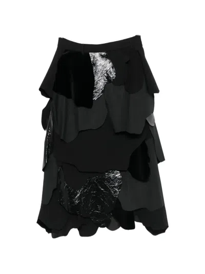 Moschino Patchwork-design Tiered Midi Skirt In Black