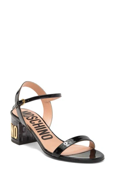 Moschino Patent Faux Leather Sandal In Black