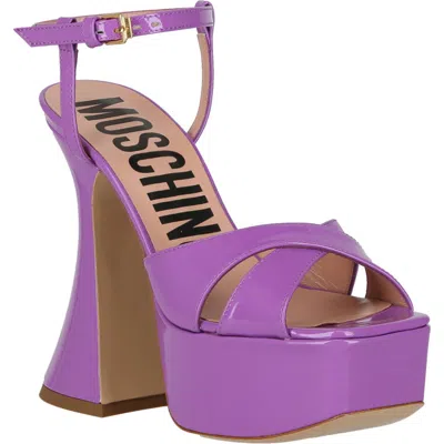 MOSCHINO MOSCHINO PATENT LEATHER ANKLE STRAP PLATFORM SANDAL
