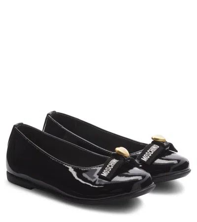 Moschino Kids' Patent Leather Ballet Flats In Black