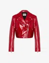 Moschino Patent Leather Biker Crop Jacket In Red