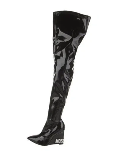 Pre-owned Moschino Patent Leather Boots In Black