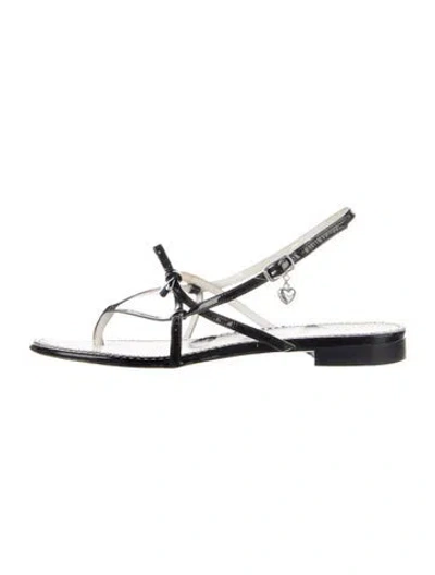 Pre-owned Moschino Patent Leather Bow Accents Slingback Sandals In Blue