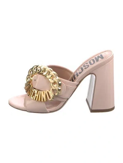 Pre-owned Moschino Patent Leather Chain-link Accents Slides In Pink