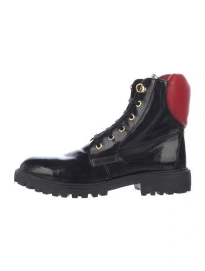Pre-owned Moschino Patent Leather Colorblock Pattern Combat Boots In Black