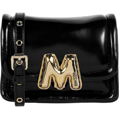 Moschino Patent Leather Crossbody Bag In Black