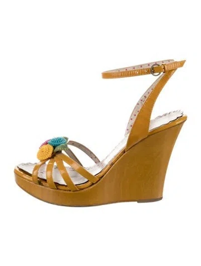 Pre-owned Moschino Patent Leather Floral Print Sandals In Yellow