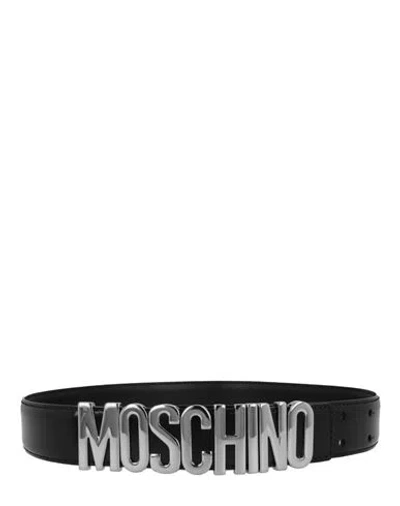 Moschino Patent Leather Logo Lettering Belt Woman Belt Black Size 38 Calfskin
