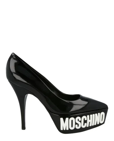 Moschino Patent Leather Logo Pumps In Black