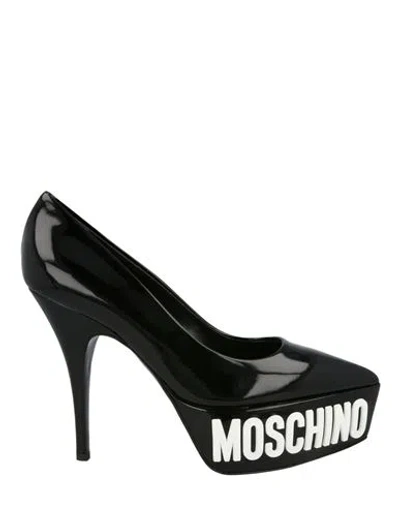 Moschino Patent Leather Logo Pumps Woman Pumps Black Size 8 Calfskin