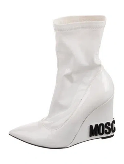 Pre-owned Moschino Patent Leather Sock Boots In White