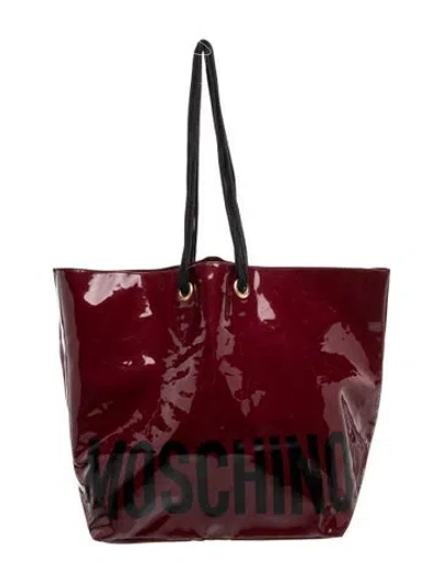 Pre-owned Moschino Patent Leather Tote In Burgundy