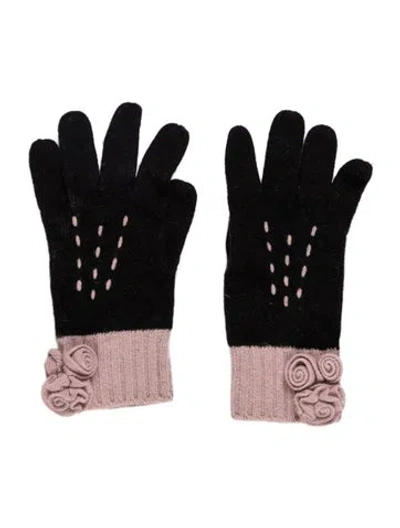 Pre-owned Moschino Pattern Print Lambswool Knit Winter Gloves In Black/pink