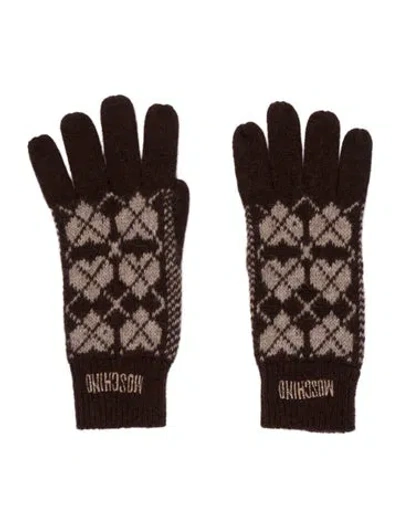 Pre-owned Moschino Pattern Print Wool Gloves In Brown