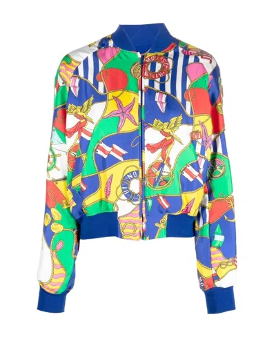 Moschino Pattern Printed Casual Jacket In Multicolor