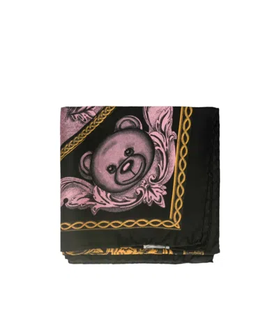 Moschino Pattern Silk Scarf In Black